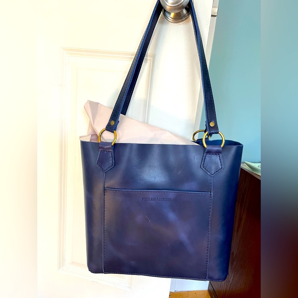 Portland leather market tote cowboy blue